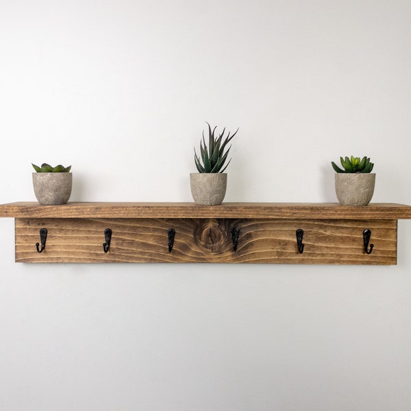 Coat Rack Shelf, Wall Coat Rack with Shelf, Wall Shelf with Hooks, Entryway Shelf