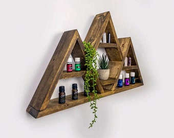 Rustic Wood Mountain Shelf: Essential Oil Display, Nursery Decor