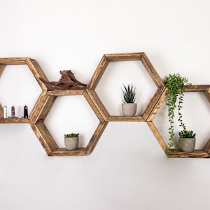 Set of 4 Hexagon Shelves, Honeycomb Shelves, Plant Shelves, Wall Decor