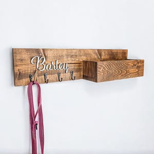 Dog Leash Holder with Storage, Personalized Pet Leash Holder, Custom Dog Collar Holder, Pet Sign, Dog Sign, Dog Lover Gift