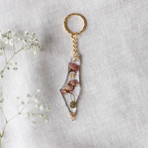 Kersenbloesem Palestina sleutelhanger | Palestijnse kaart sleutelhanger | Sleutelhanger met bloemen | Perfect cadeau | Warm cadeau | Accessoires voor Palestina | Kunst: