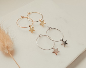 LITTLE STAR Mini Hoop Earrings Star Chram Gold 18k gold plated, stainless steel, minimalist, 1 pair