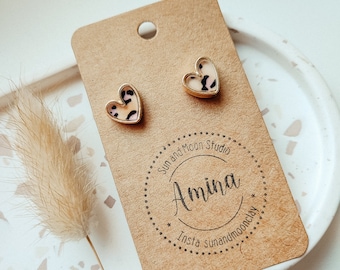 HEART FROM LEO Leopard Stud Earrings, Beige, Black, 1 Pair