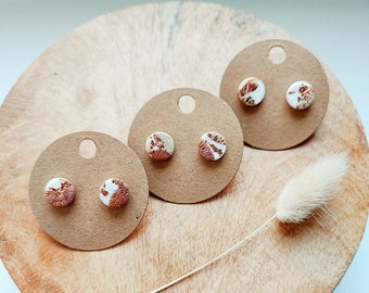 ROSÈGOLD MARBLE Polymer Clay Stud Earrings, Handmade, Hypoallergenic, Statement Earrings, White, Rose Gold, 1 Pair