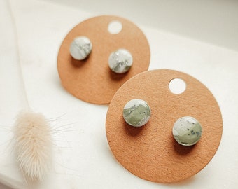 MATCHA Polymer Clay Stud Earrings, Handmade, Hypoallergenic, Eucalyptus Green, Mint Green, Silver, 1 Pair