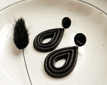 LOU, Polymer Clay Earrings, Stud Earrings Black, Minimalist, Handmade, Hypoallergenic, Statement Earrings, 1 Pair