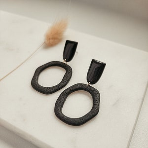 BLACK ONYX, Polymer Clay Earrings, Black Stud Earrings, Minimalist, Handmade, Hypoallergenic, Statement Earrings, 1 Pair