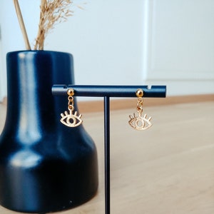 EVIL EYE Nazar Eye Charm Stud Earrings Gold 18k Gold Plated, Hypoallergenic, Minimalist Jewelry, 1 Pair