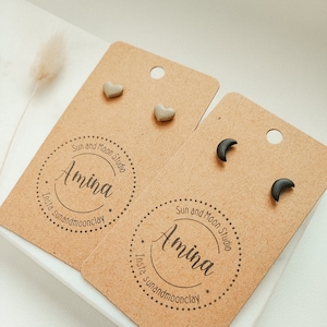 MOONY Polymer Clay Heart Stud Earrings Moon Stud Earrings Handmade Hypoallergenic 1 Pair