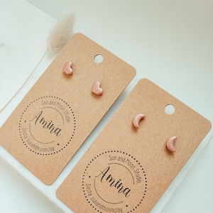 MOONY ROSE GOLD Polymer Clay Heart Stud Earrings, Moon Stud Earrings, Handmade, Hypoallergenic, 1 Pair