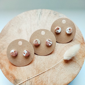 ROSÈGOLD MARBLE Polymer Clay Stud Earrings, Handmade, Hypoallergenic, Statement Earrings, White, Rose Gold, 1 Pair