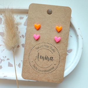 NEON HEARTIE Polymer Clay Herz-Ohrstecker, Handgefertigt, Hypoallergen, 1 Paar