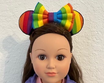 18 Inch Rainbow Stripes Doll Minnie Ears | Doll Ears | Doll Disney Ears