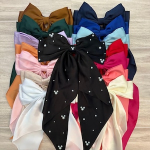 Mickey Pearl Bow | Pearl Bow | Satin Pearl Bow | Oversized Hair Bow