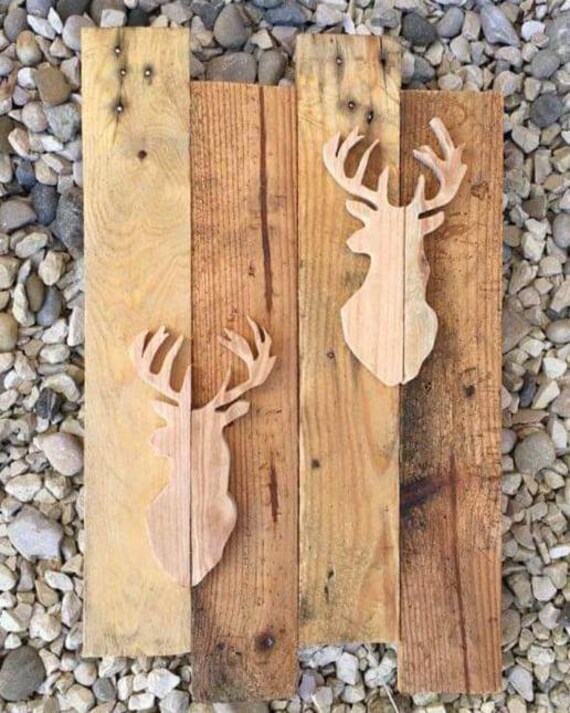 Tableau Têtes de Cerf Bois Palettes Recyclé
