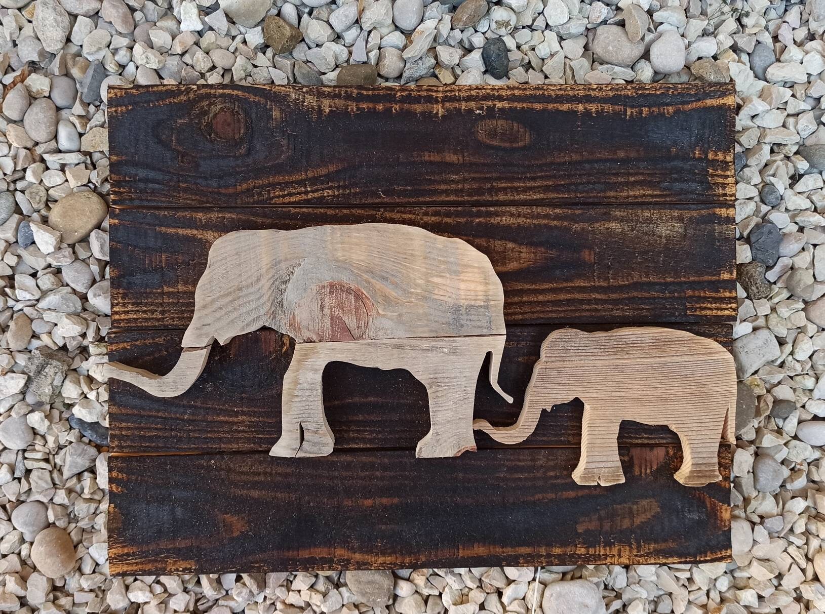 Tableau Éléphants Bois de Palettes Recyclé