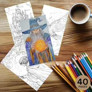 Magical Fantasy Coloring Book for Adults - Wizard, Mythical Creatures & Enchanted Scenes