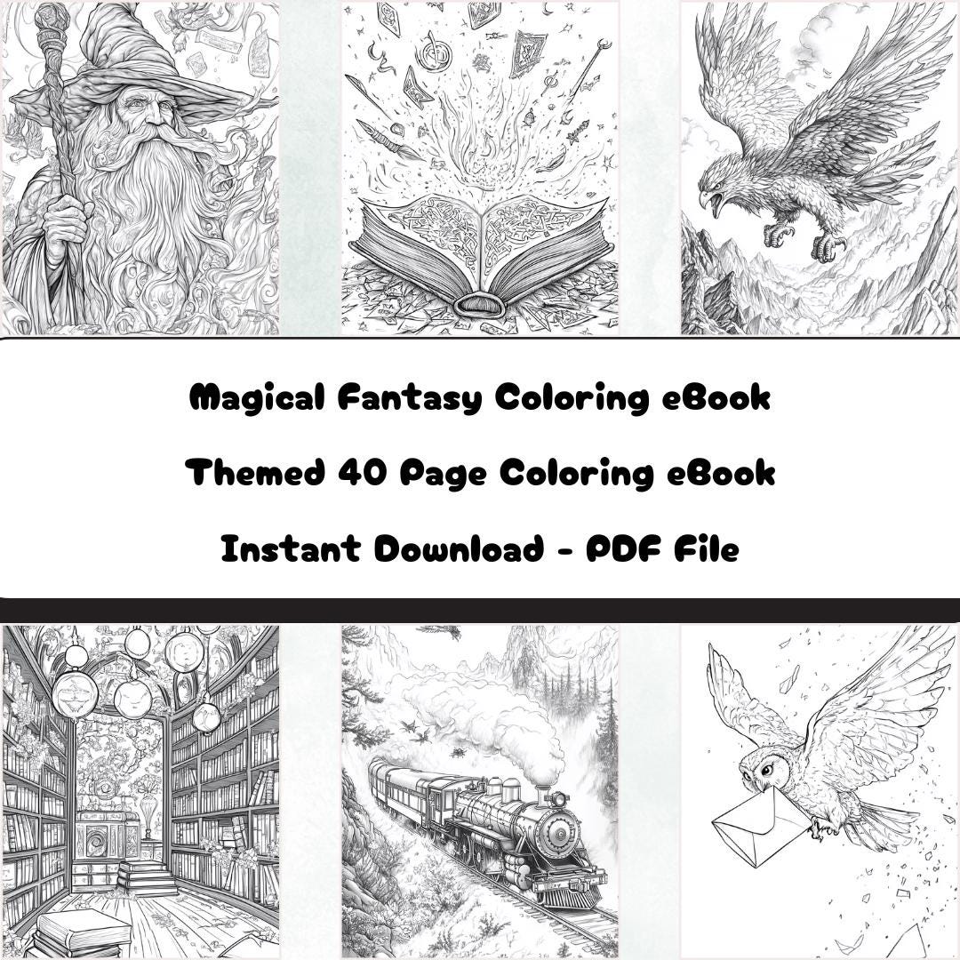 Magical Fantasy Coloring Book for Adults - Wizard, Mythical Creatures ...