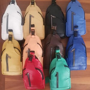 Leder Sling Bag, Reise-Sling Bag, Crossbody Sling Bag, Schultergurt Tasche, echtes Rindsleder Brusttasche Unisex