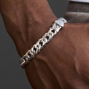 Sterling Silver Curb Miami Bracelet, Mens Biker Bracelet,Heavy Link Chain Bracelet,Silver 925 Thick Bracelet,Men Jewerly,Made in italy,