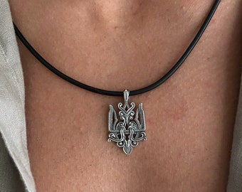 Sterling Silver Ukrainian Tryzub Pendant Necklace Real Leather,Ukrainian Trident Necklace ,Silver 925,Men Jewelry,Statement Jewelry