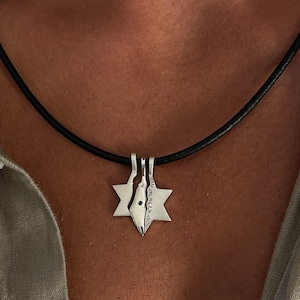 Star of David Necklace, Jewish Silver necklace, Jewish Religious charm, Jewelry Bar Mitzvah gift,Unisex Leather Necklace