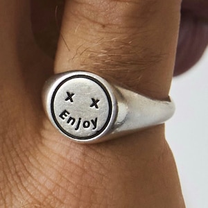 Sterling Silber lächelnd Gesicht Ring, glückliches Gesicht Ring Emoji, Silber 925 glücklich Charme, Unisex Ring, handgemachte Schmuck, jeden Tag Schmuck