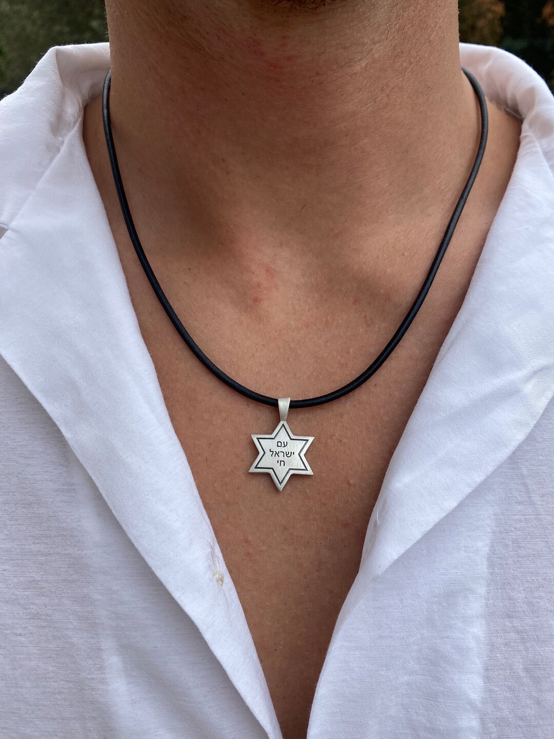 Sterling Silver Jewish Star Necklace,star of David Pendant Am Israel