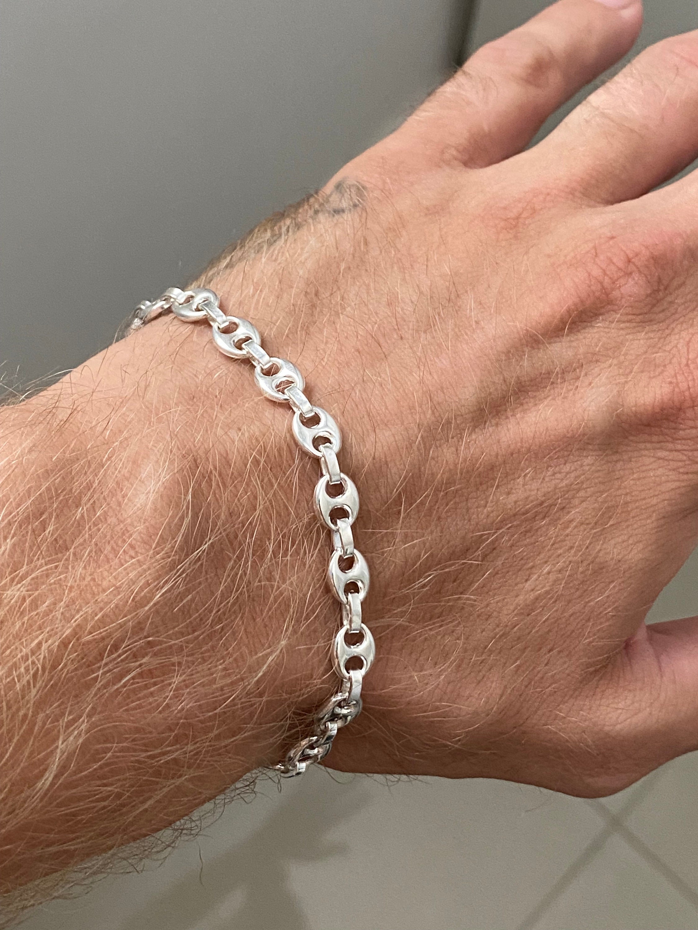 Sterling Silver Puffy Anchor Bracelet, Mariner Link Chain
