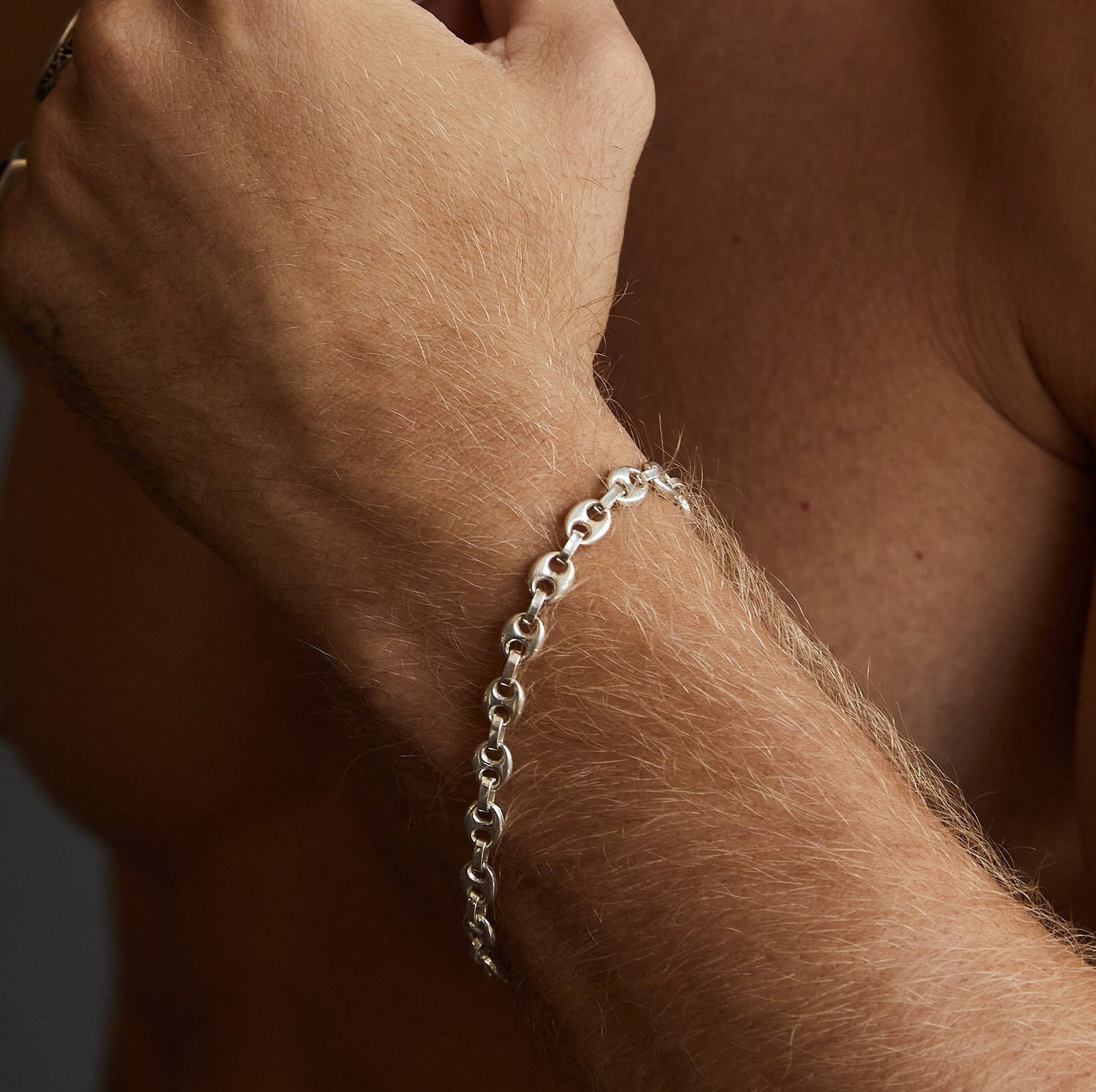Sterling Silver Puffy Anchor Bracelet, Mariner Link Chain