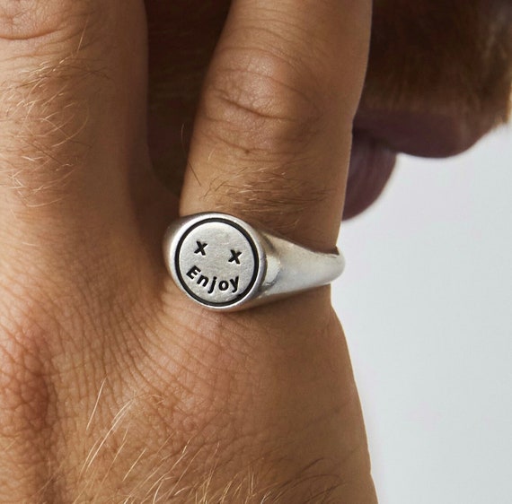 S925 Sterling Silber Ring – Lächelnder Emoji, Für Frauen, Vintage-Stil, Drehbar