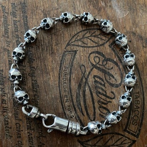 Sterling Silver Skull Bracelet Edgy Bracelet Biker Bracelet Men Skull Jewerly Bold Unique Bracelet Gothic Heavy Rocker Style luxury Skull