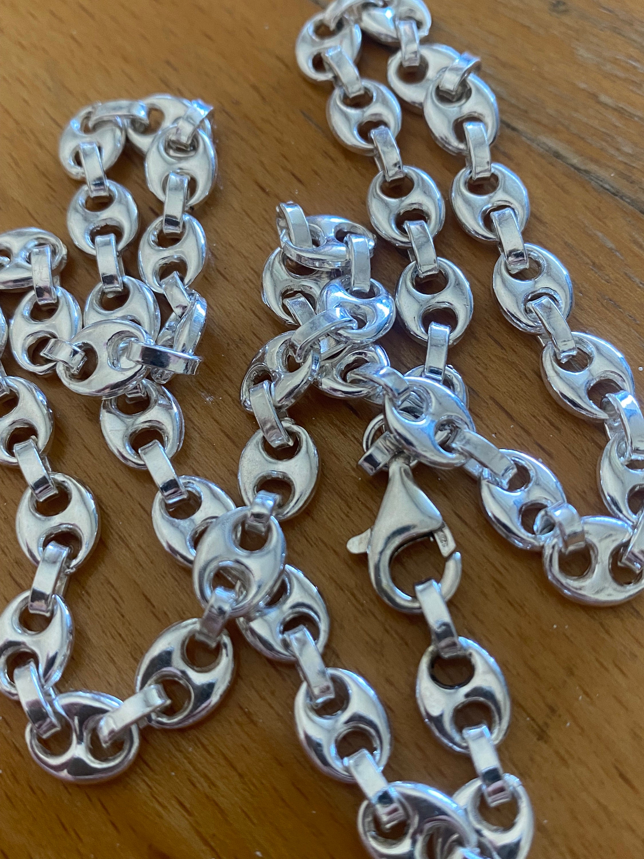 Sterling Silver Puffy Anchor Bracelet, Mariner Link Chain