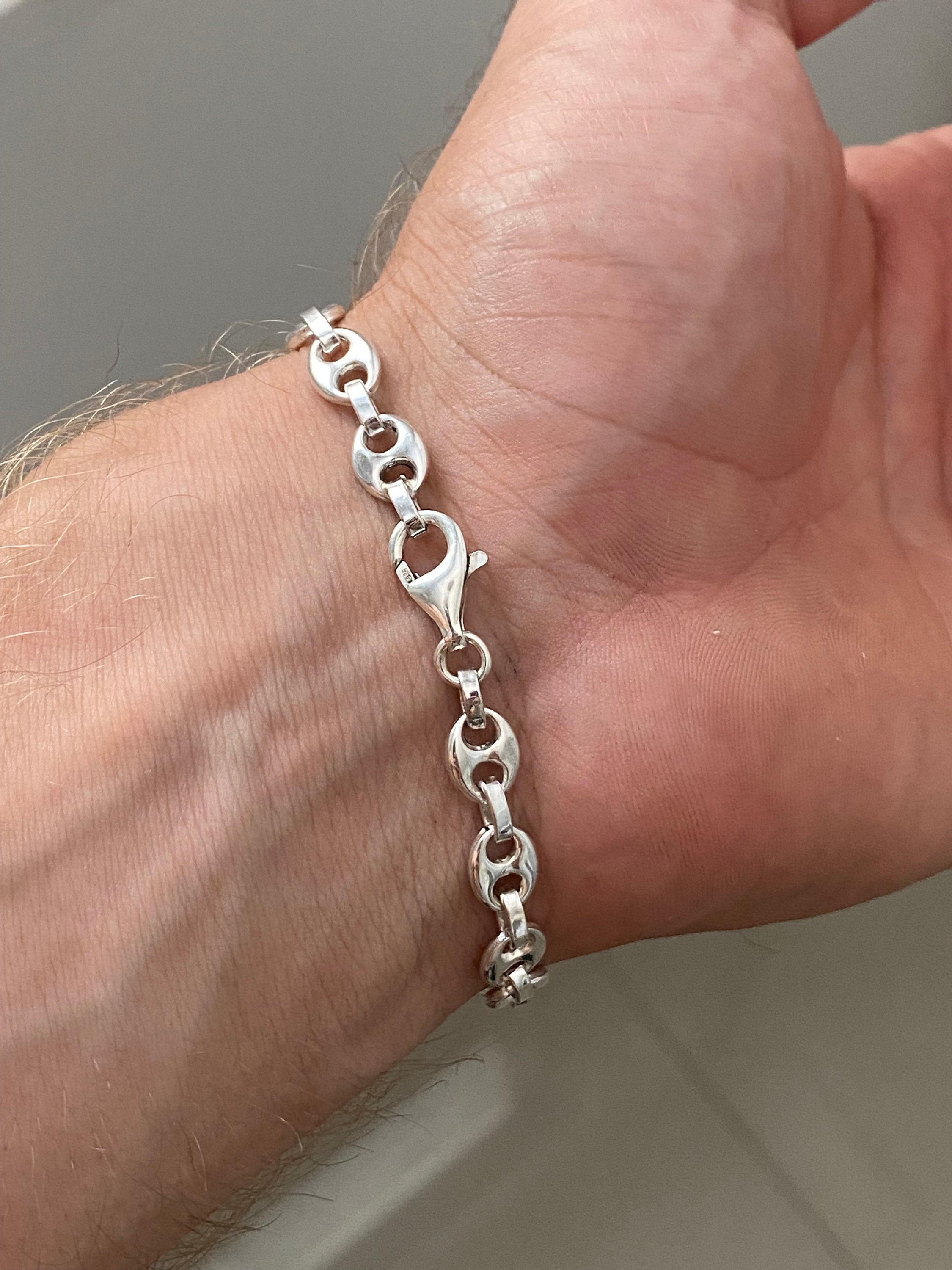 Sterling Silver Puffy Anchor Bracelet, Mariner Link Chain