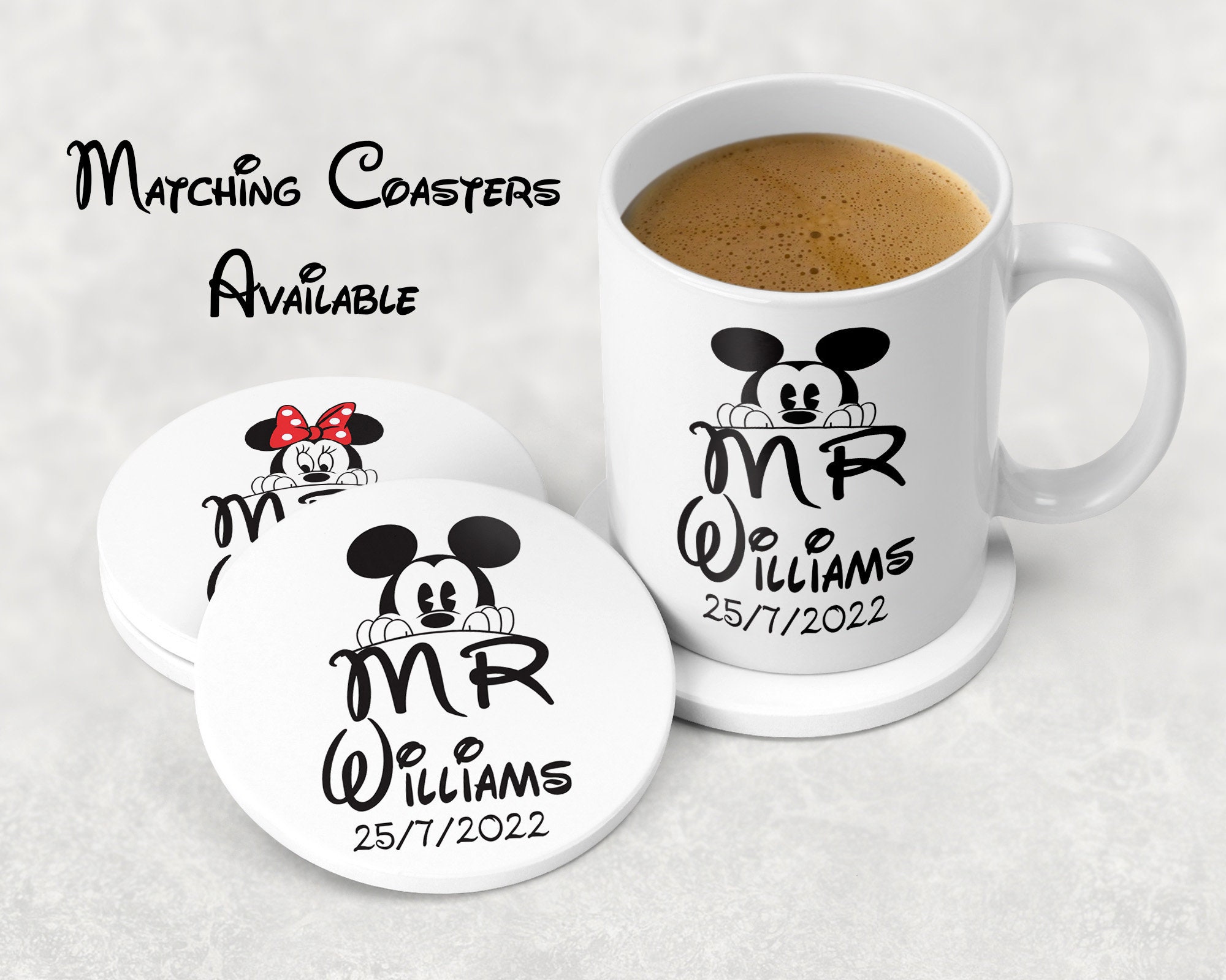 Mickey and Minnie Mouse Themed Mr and Mrs Mugs and Coaster - Etsy UK