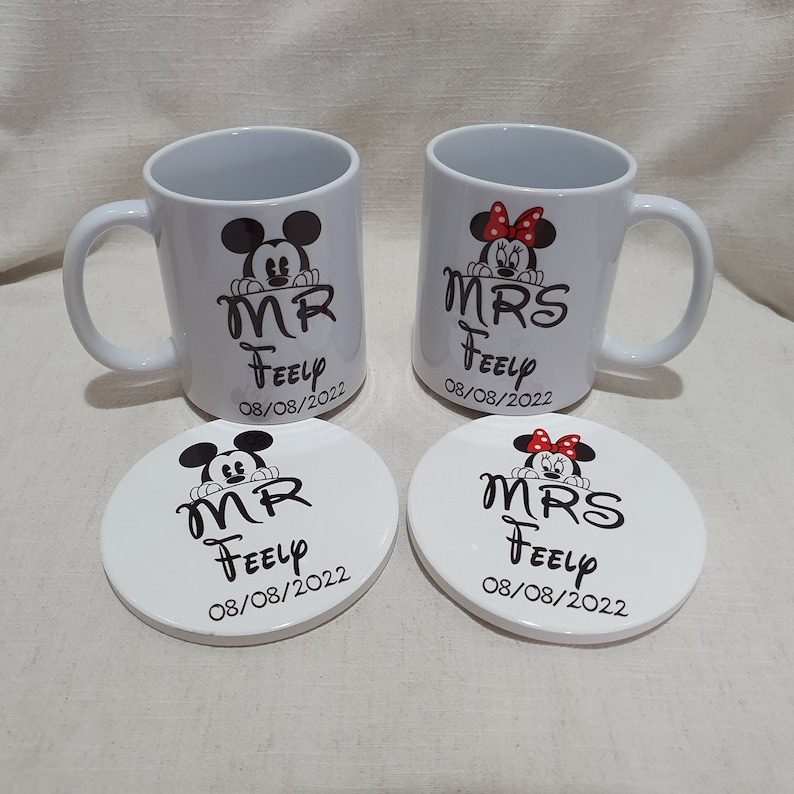 Mickey and Minnie Mouse Themed Mr and Mrs Mugs and Coaster - Etsy UK