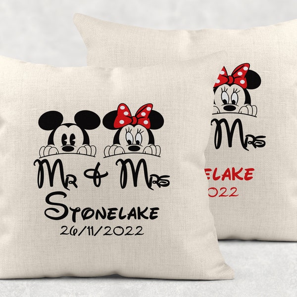 Personalised Mr & Mrs Disney Inspired Cushion Cover Perfect Wedding Present