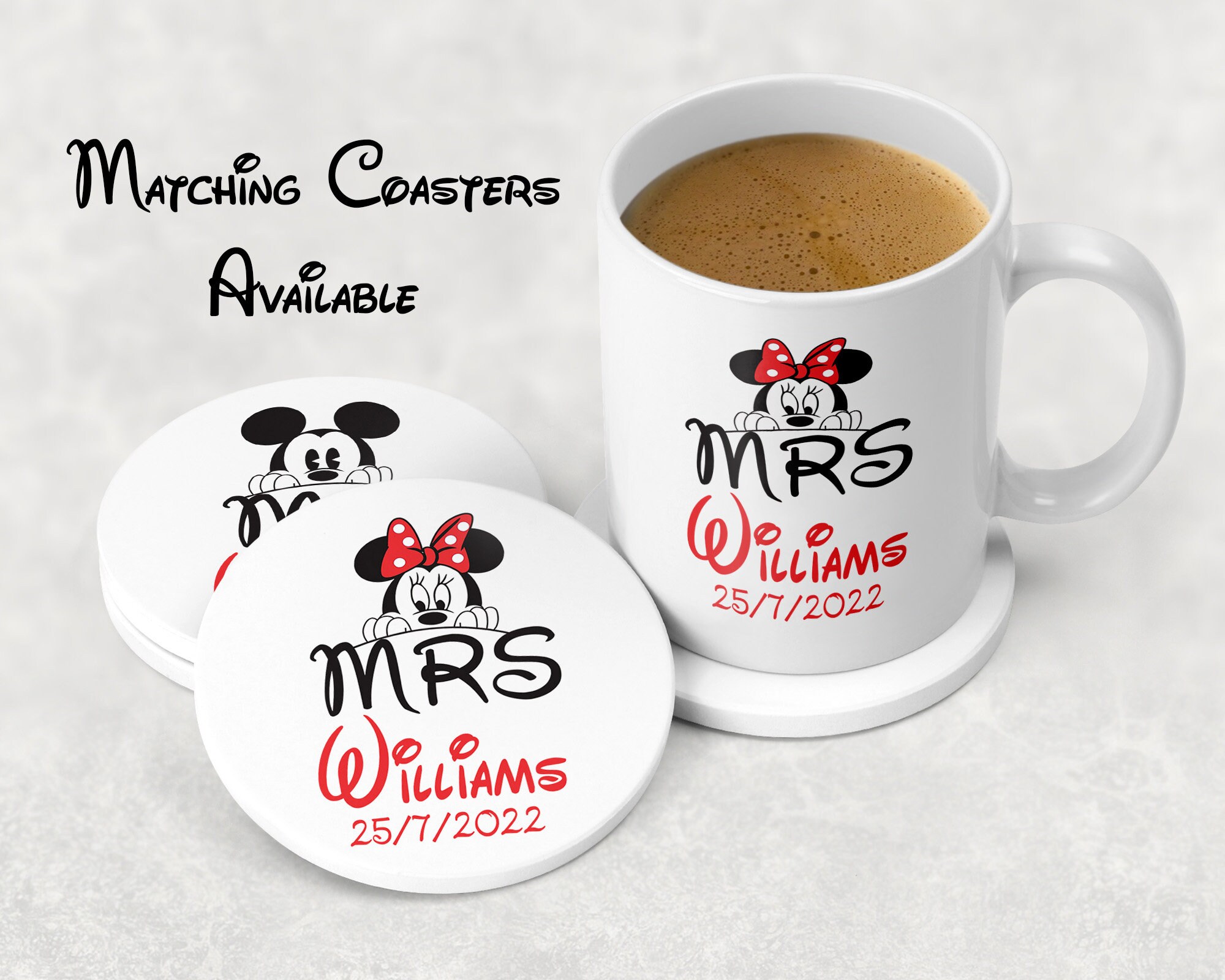 Mickey and Minnie Mouse Themed Mr and Mrs Mugs and Coaster - Etsy UK