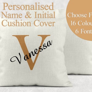 Personalised Initial Cushion Cover Customised with Initial and Name