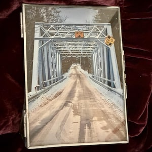 Vintage Metal and Glass Floating Picture Frame with Hinge and Latch