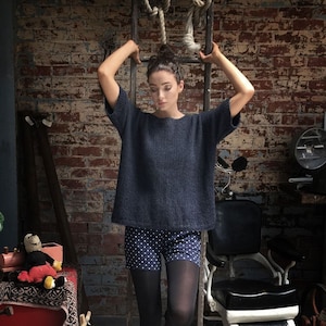 Short Sleeve Top | 384 Easy Moss Top | Jo Sharp | Navy Sweater | Digital Download pattern | Alpaca Sweater | Moss stitch