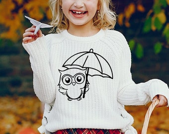 Fichier SVG pour traceur de découpe hibou | Hibou mignon avec parapluie | Hibou kawaii SVG | Fichier Cricut Silhouette | Hibou thermocollant | Motif automnal