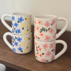 Blooming Flower Mug / Flower Handmade Ceramic Mug! Multicolored Pastel Flowers on White Clay