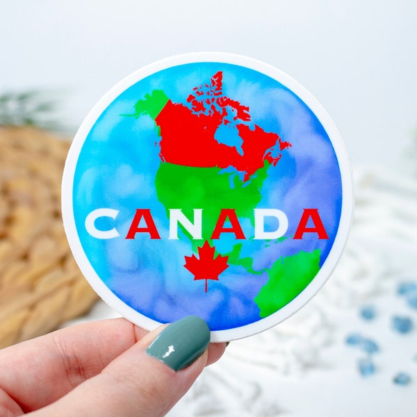 Planet Canada Vinyl Sticker Glossy 3x3 Inches. Laptop Sticker, Water Bottle Sticker, Waterproof, Skateboard Sticker, Hardhat Sticker, helmet