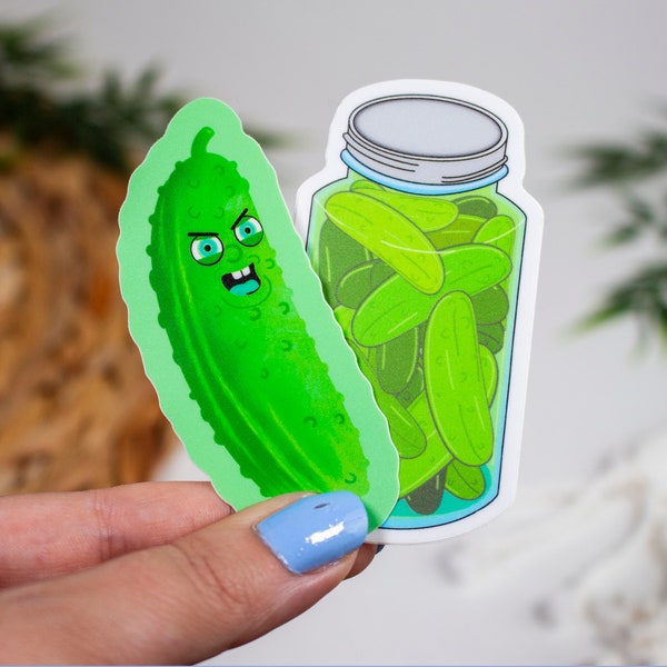 Jar of Dill Pickles & Bad Dill Pickle Stickers Combo Vinyl Matte 3'' Water bottle sticker, laptop sticker, weird sticker, hardhat sticker,