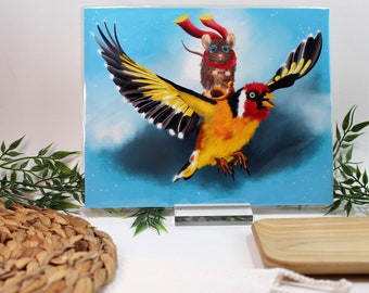 11x8.5 Inch “Golden Finch Bird Rider Mouse” Digital Print or Tattoo Design
