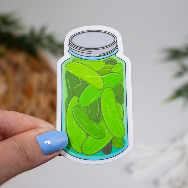 Jar of Dill Pickles Sticker Vinyl Matte 3'' Water bottle sticker, laptop sticker, weird sticker, skateboard sticker, hardhat sticker, helmet