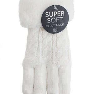 Gefütterte Strickhandschuhe Teddy Winterhandschuhe mit Strickmuster Super Soft mit Strickoptik Weiß