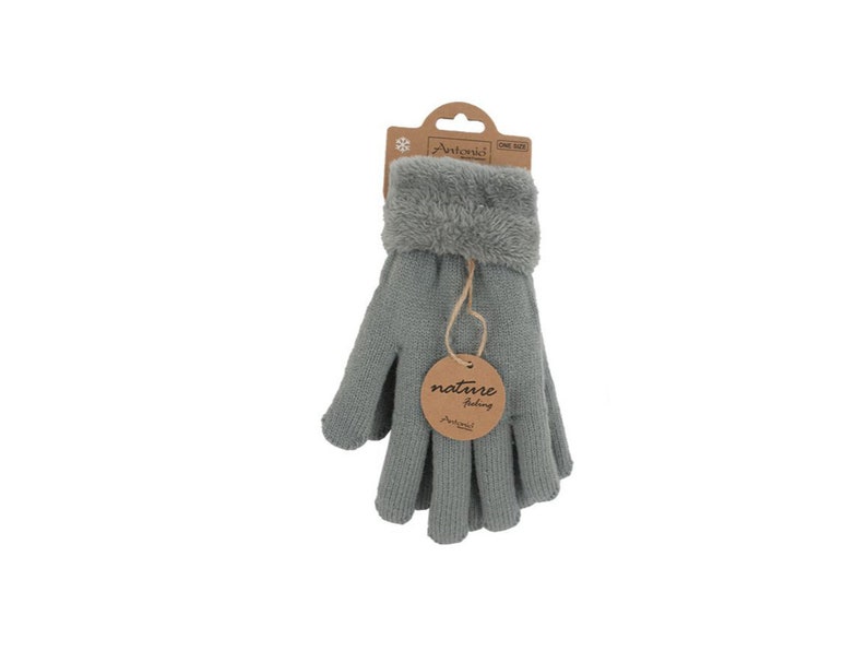 Kuschelig, warm gefütterte Teddy Winterhandschuhe I Winter Damen Fingerhandschuhe mit Teddy Füllung, flauschig weiche Handschuhe Hellgrau