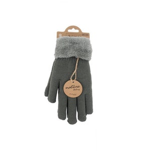 Kuschelig, warm gefütterte Teddy Winterhandschuhe I Winter Damen Fingerhandschuhe mit Teddy Füllung, flauschig weiche Handschuhe Dunkelgrau